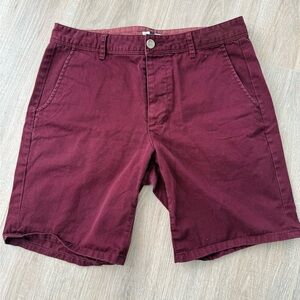 Topman Dark Red Flat Front Men's Shorts